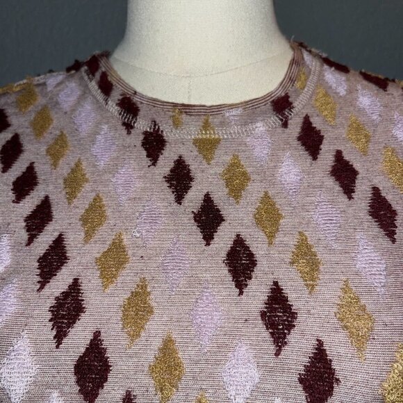 FREE PEOPLE Wine & Dusty Pink  Magic Carpet Terry Cloth Diamond Crop Top NWT - S - Picture 2 of 6